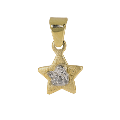 57967 - Stern mit Schutzengel in Gelbgold und Weißgold, bicolor, Taufanhänger, Kinderkette, Taufschmuck, Taufgeschenk